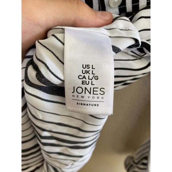 Jones New York Signature Womens Black White Striped Button-Down Shirt Large NEW - Picture 5 of 8